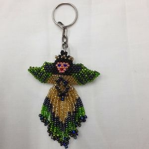 Huichol Beaded Angel Mexican Folk Art Key Chain Handmade